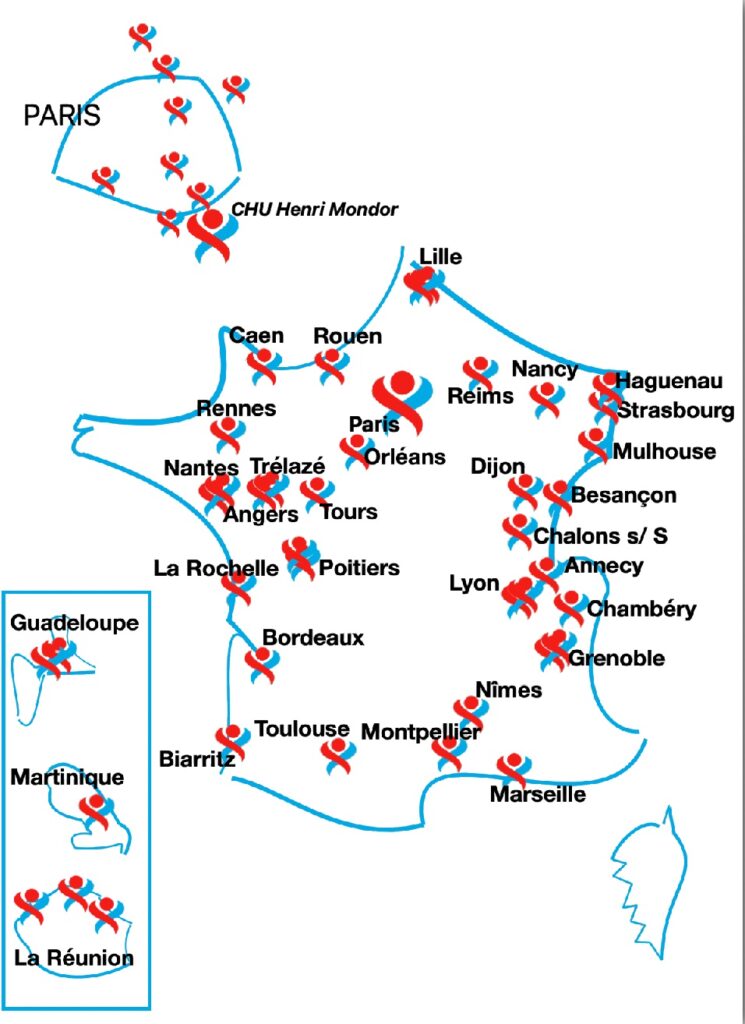 Carte du Réseau Amylose 2025 — 25 centres répartis en France métropolitaine et DOM-TOM